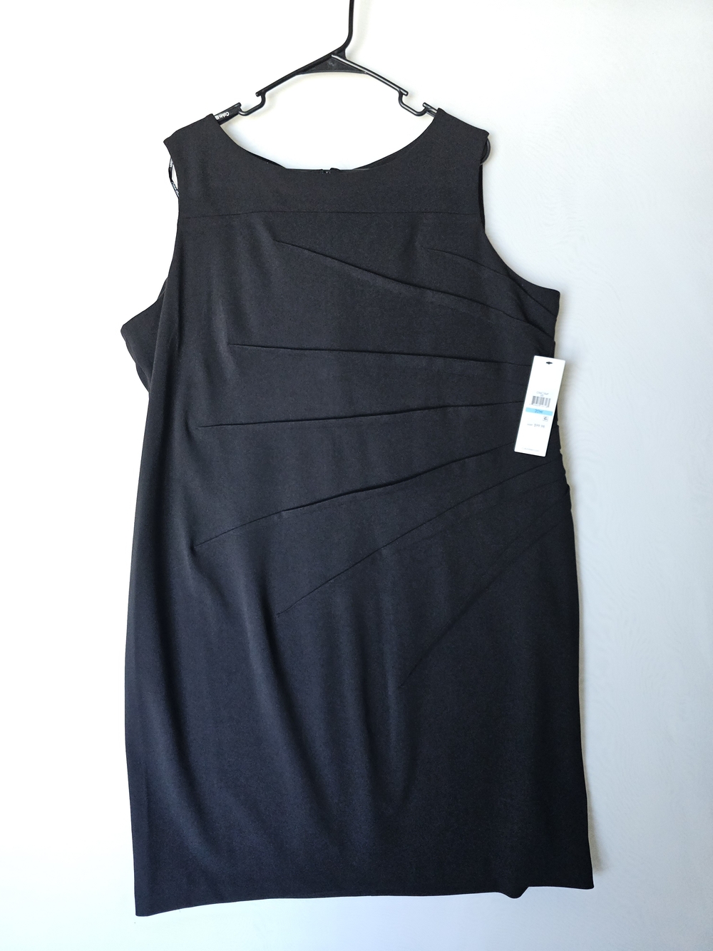 NWT Calvin Klein Black Sheath Dress Size 20W Sleeveless Ruched Pleated Cocktail